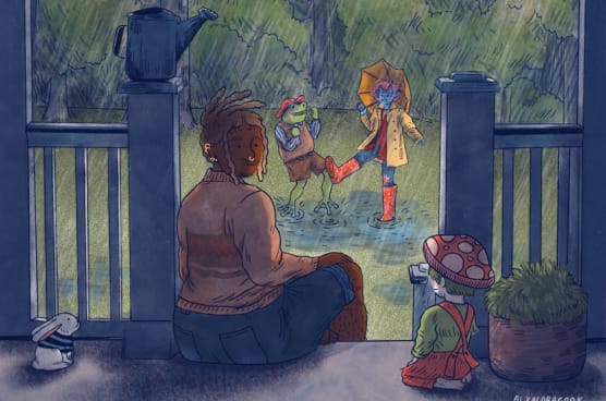 Tabletop roleplaying game Yazeba's Bed & Breakfast - Rainy spring (art by Alexandra Cook)