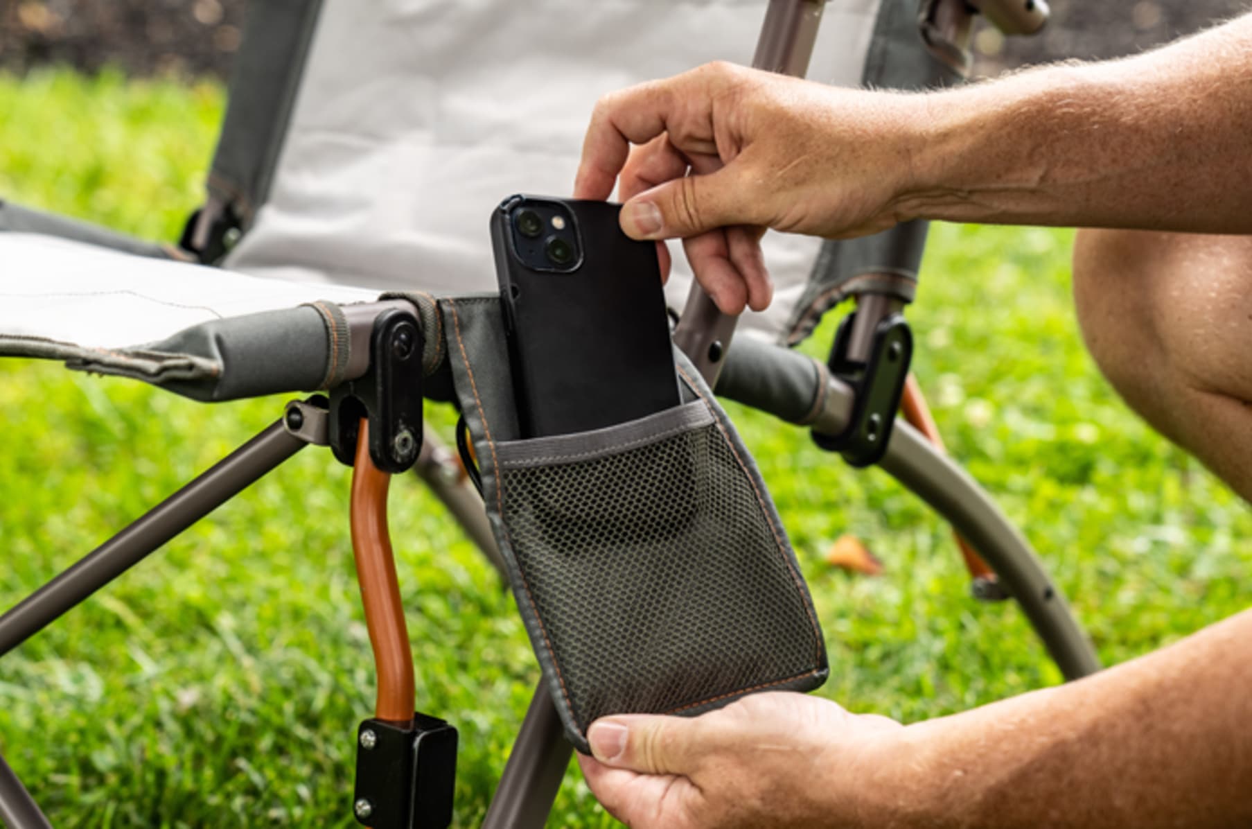 Flaming Skull Camping Chair with Cooler Arm Rest Pouch