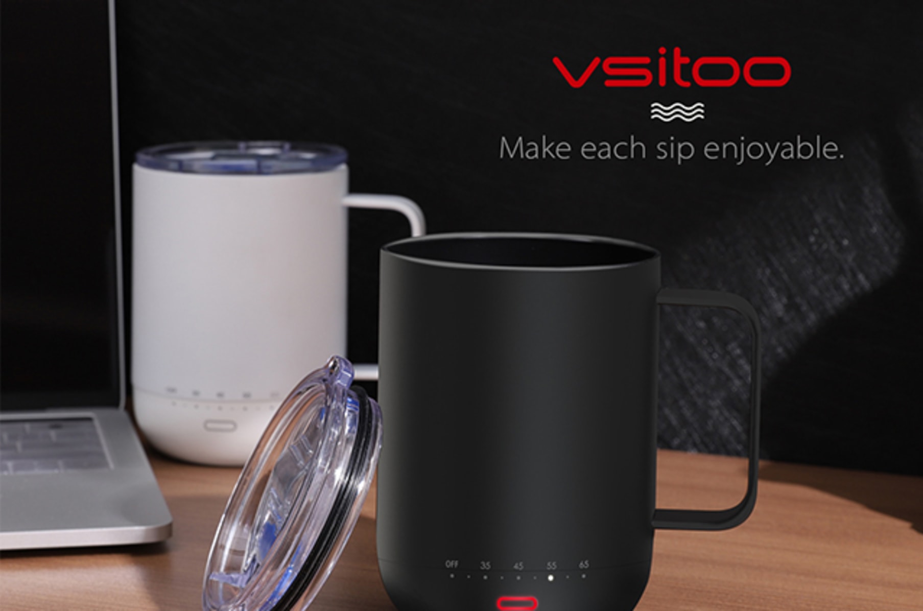Vsitoo S3 Pro Temperature Control Smart Mug 2 with Sliding Lid, Self Heating Coffee Mug 14 oz, 2-Hr Battery Life - App & Manual Controlled Heated