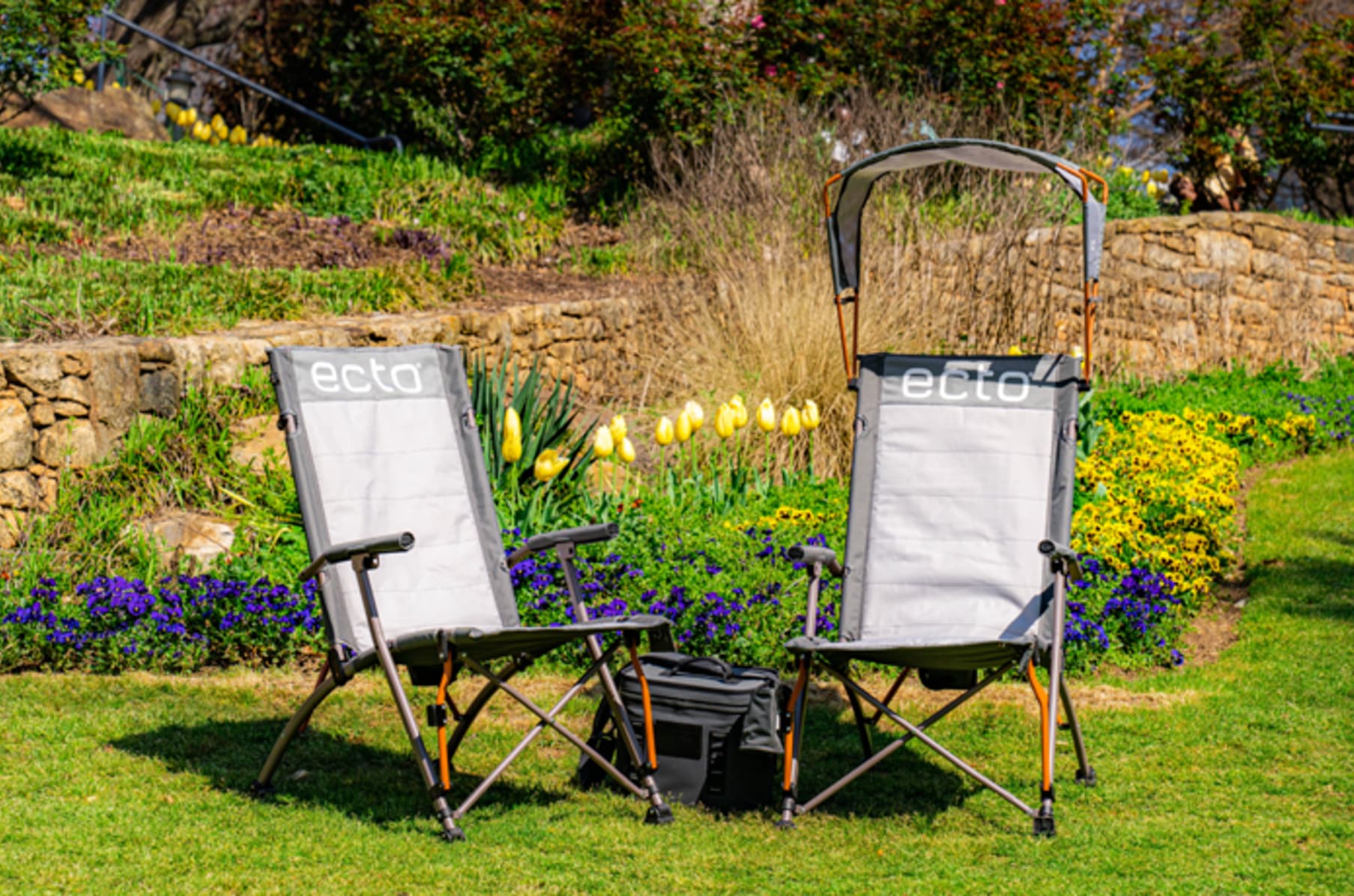 Flaming Skull Camping Chair with Cooler Arm Rest Pouch