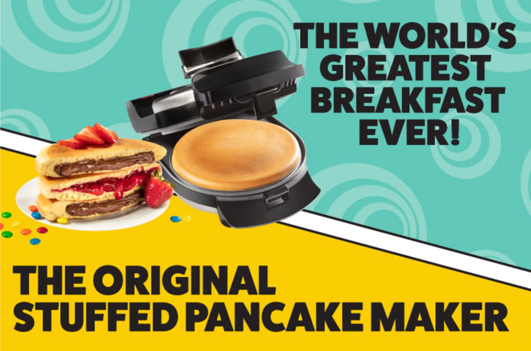 Stuffed Pancake Maker- Make a GIANT Stuffed Waffle or Pan Cake in Minutes-  Add Fillings for Delicious Breakfast or Dessert Treat, Electric, Nonstick