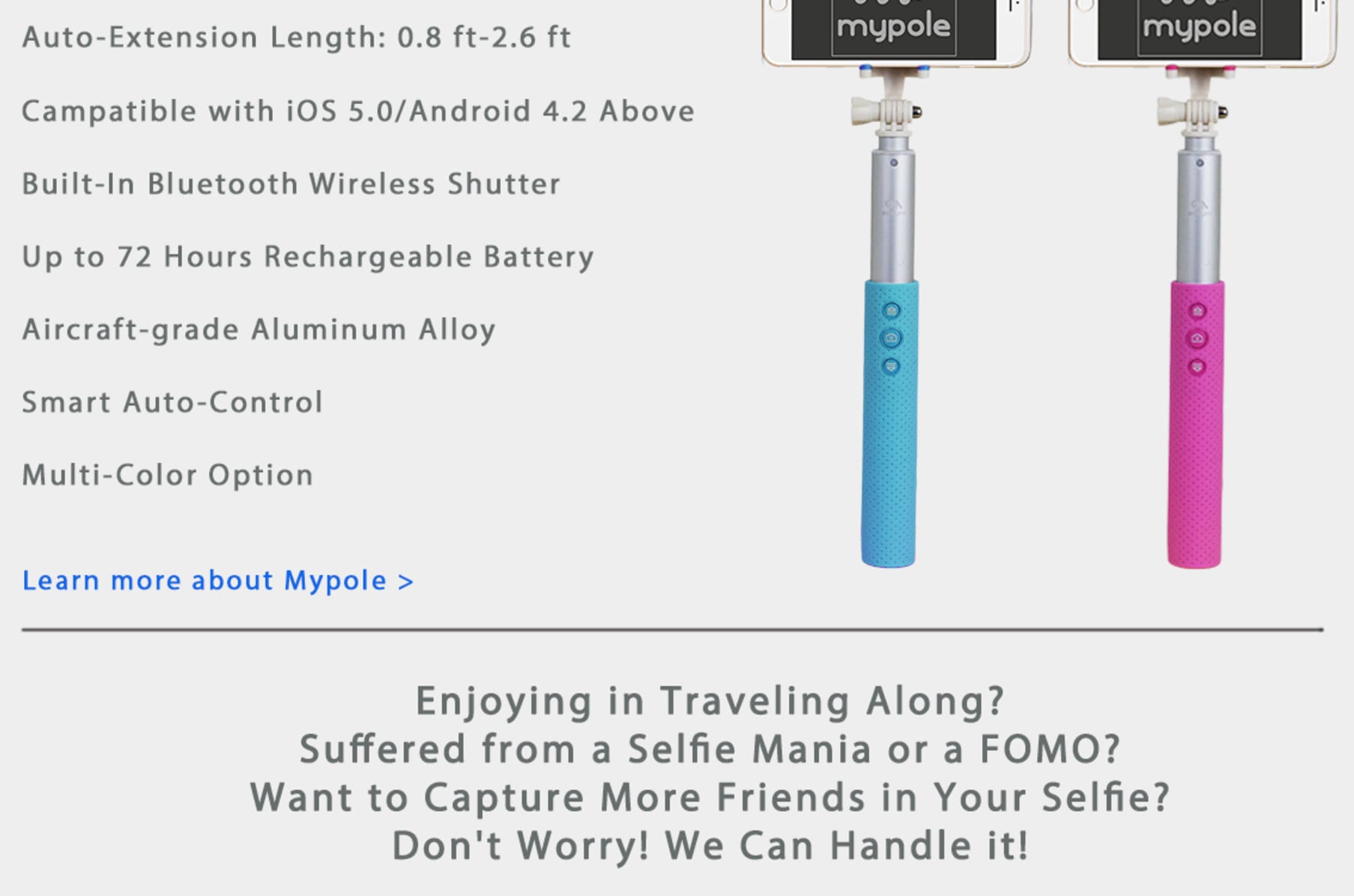 MP Mypole, Smart Selfie Stick Auto | Indiegogo