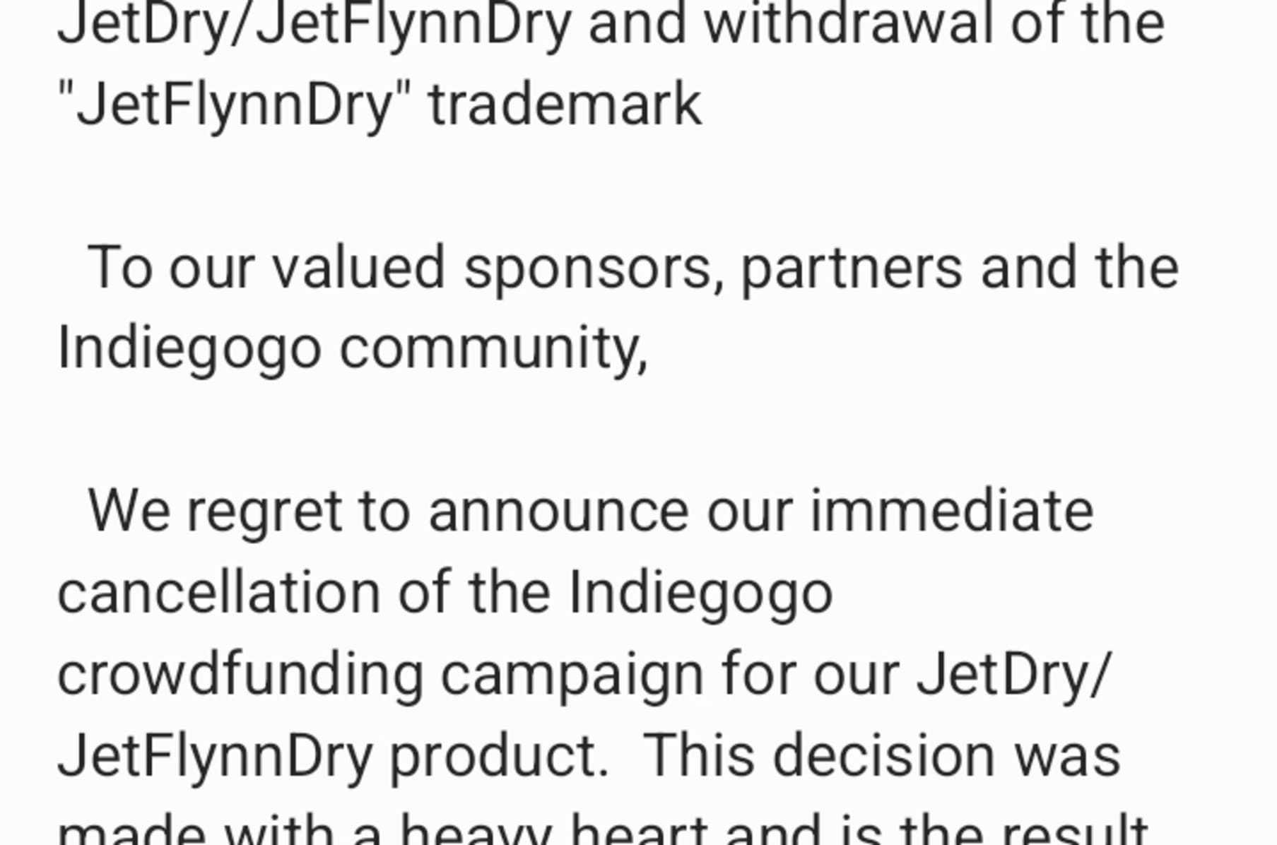 cancellation of the campaign JetFlynnDry