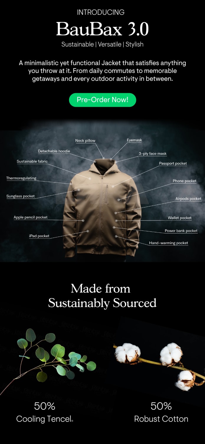 高城剛 TRAVEL JACKET 3.0 BauBax 3.0 Travel Jacket with 15 features | Indiegogo